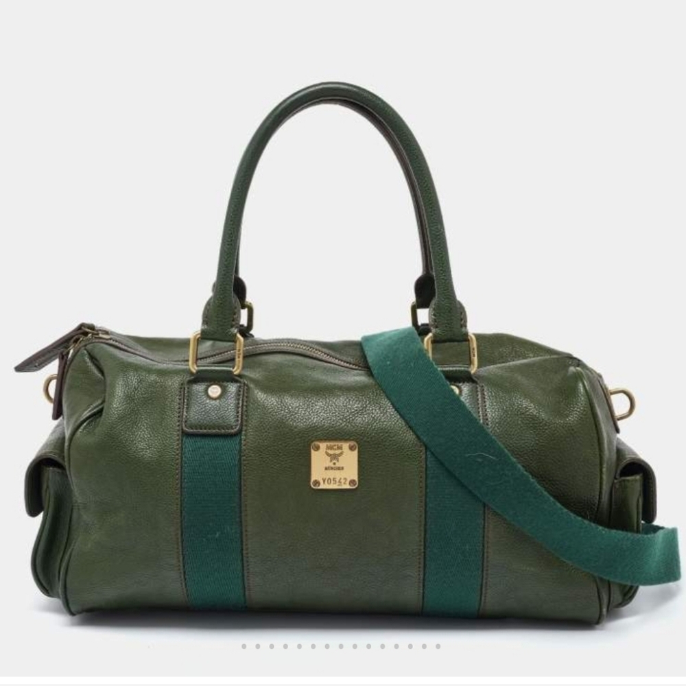 MCM Olive Green Leather Travel Bag - Picture 5 of 17